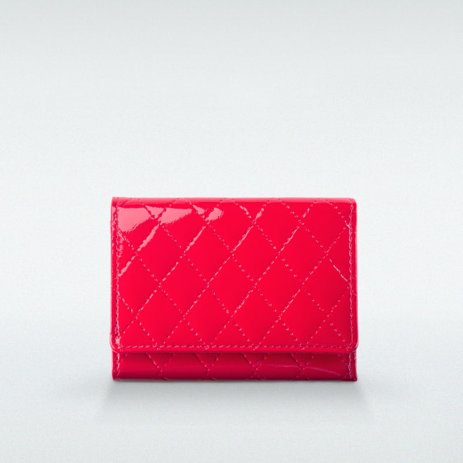 極小財布 BOX型 パテントダイヤ エナメル コーラルレッド