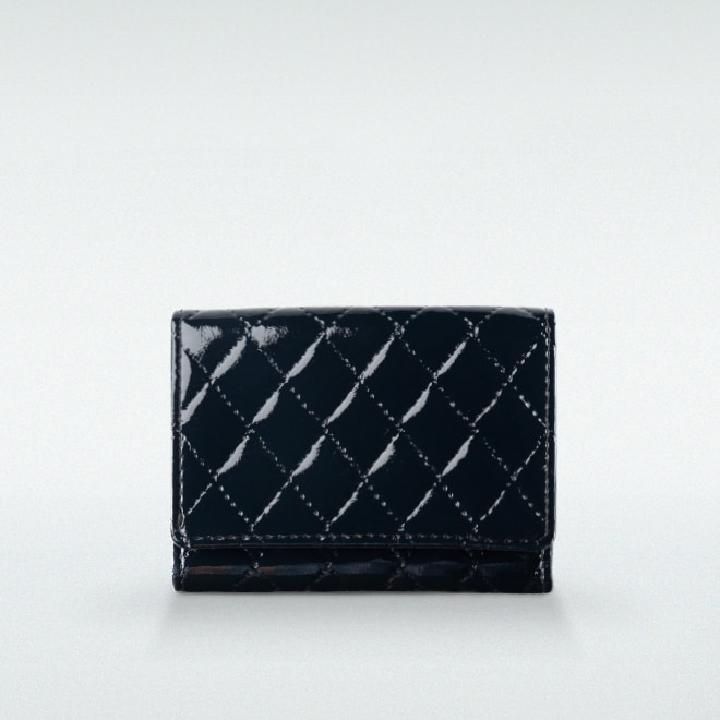 極小財布 BOX型 パテントダイヤ エナメル ナイトブラック