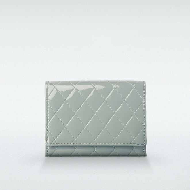 極小財布 BOX型 パテントダイヤ エナメル パールグレー
